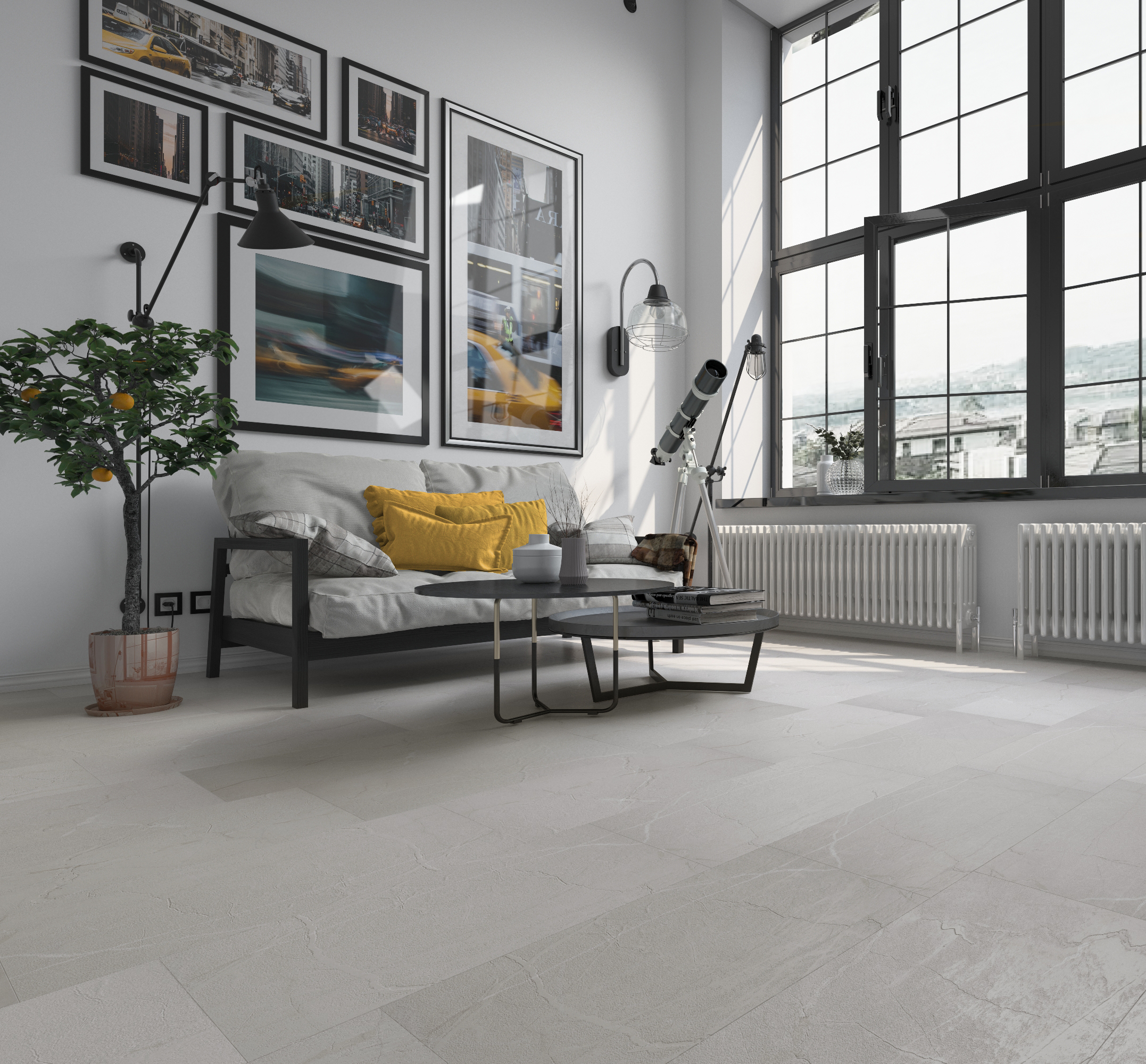 Кварцвиниловый SPC ламинат Home Expert Rock Ivory 9101 610×305×4 фото в интерьере